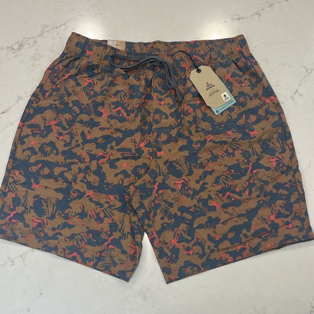 PrAna NEW Metric E-Waist Fresca Pattern Mens XL 8" Quick Dry UPF 50+ Shorts